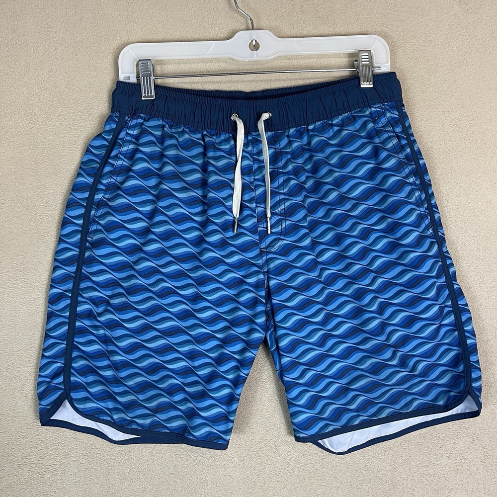 Fair Harbor Short Mens M Blue Wave Lined Drawstring Waist Stretch Swim Trunk‎